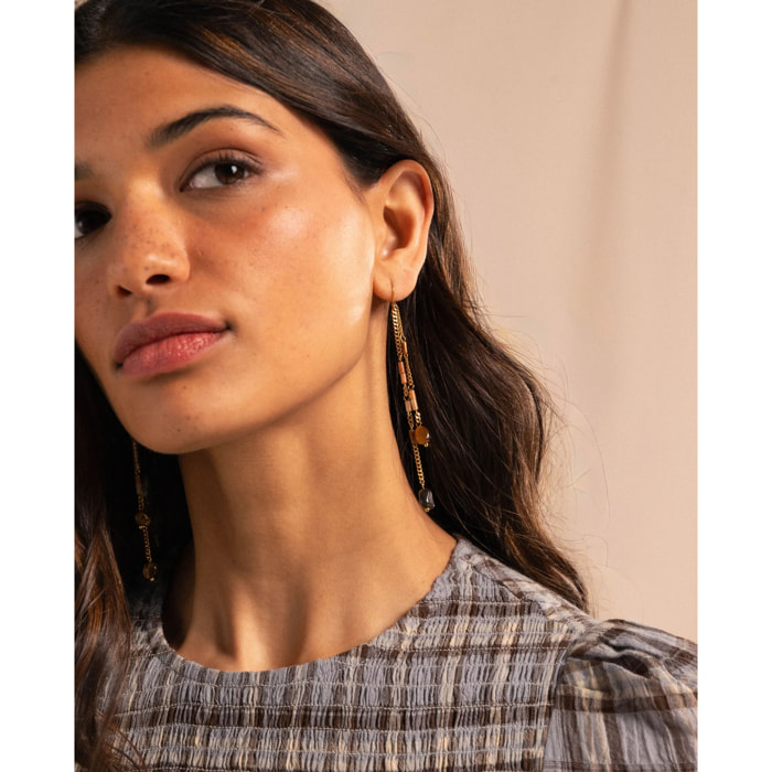 Pendientes colgantes de acero con piedras naturales de mujer