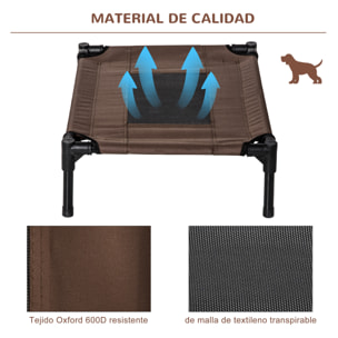 Cama Elevada para Perros Gatos Portátil Cama para Mascotas con Zona de Malla Transpirable y Tela Oxford Marco de Acero para Interior Exterior 61x46x18 cm Marrón