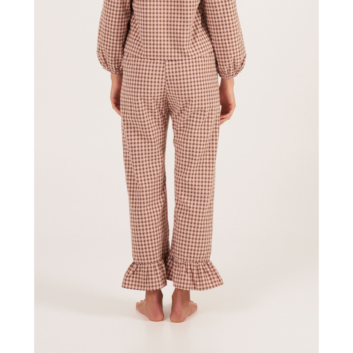 Pantalón de pijama de mujer de cuadros con volante en los tobillos