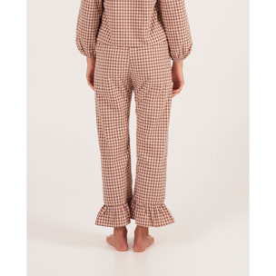 Pantalón de pijama de mujer de cuadros con volante en los tobillos