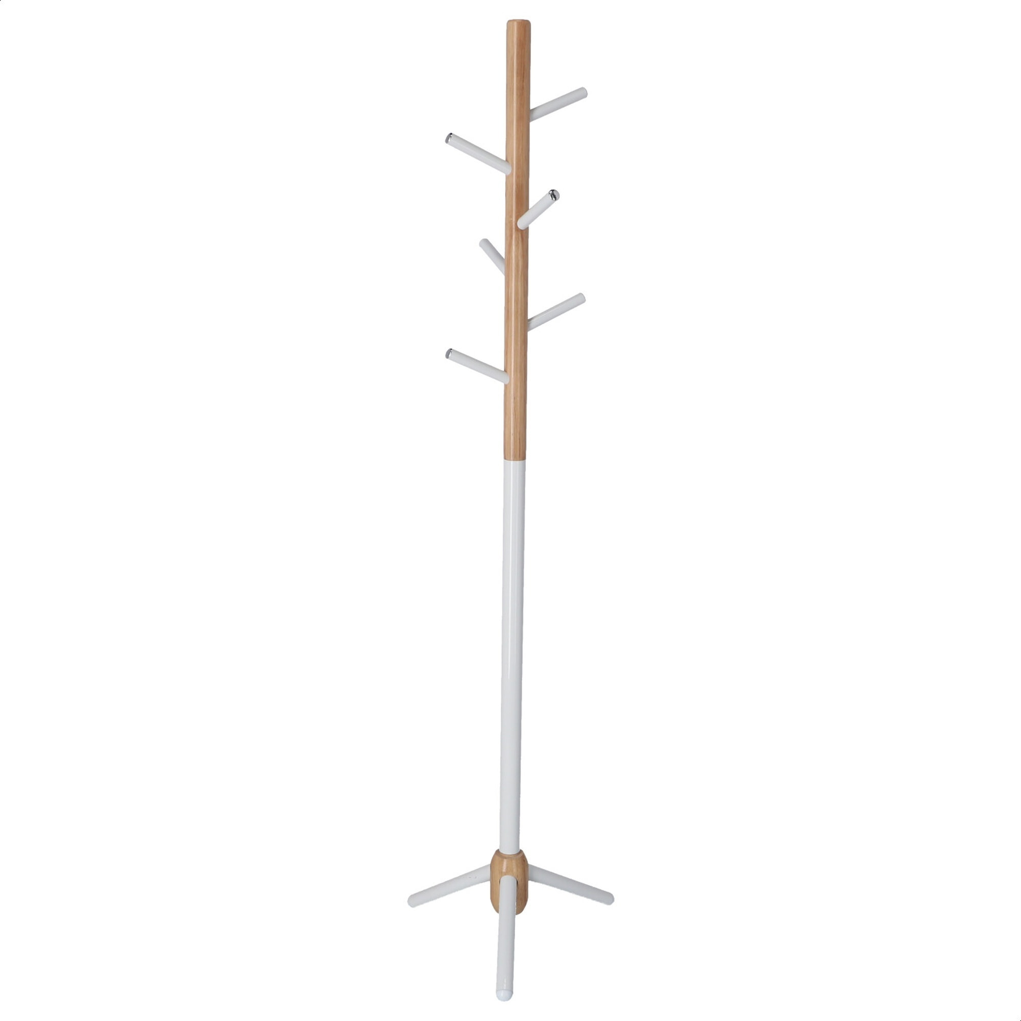 Well home - perchero infantil half de 6 perchas, en metal blanco y madera, 28x28x176 cm