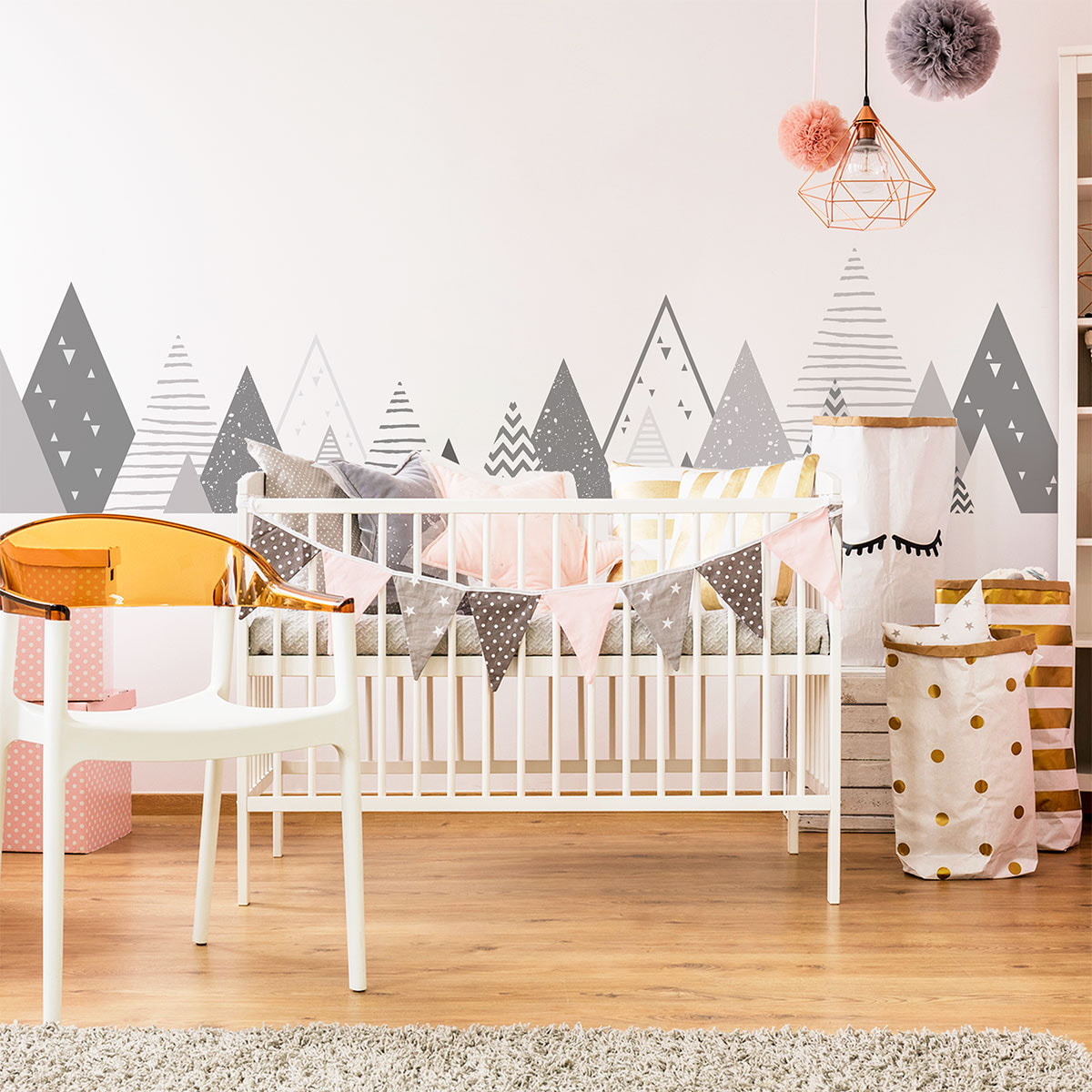 Stickers muraux enfants - Décoration chambre bébé - Autocollant Sticker mural géant enfant montagnes scandinaves GRISHKA