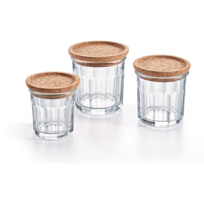 Lot de 3 pots à épices Storing box Cork - Luminarc - En verre avec bouchon liège - 42cl + 31cl + 18cl