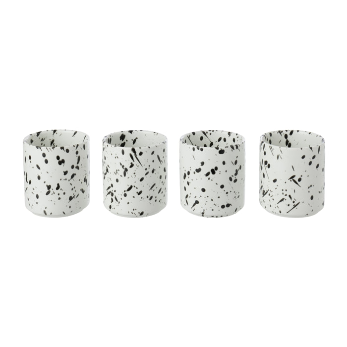 J-Line boîte de 4 tasses pois - grès - blanc/noir