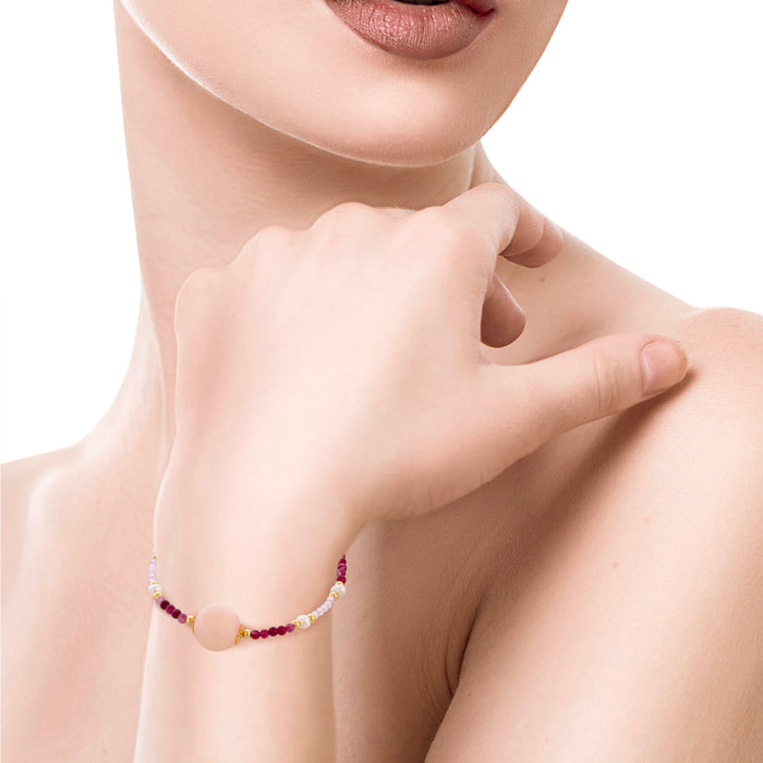 Veritas Pulsera de perlas naturales con cuentas de turmalina y circón rosa, con cierre de mosquetón.
