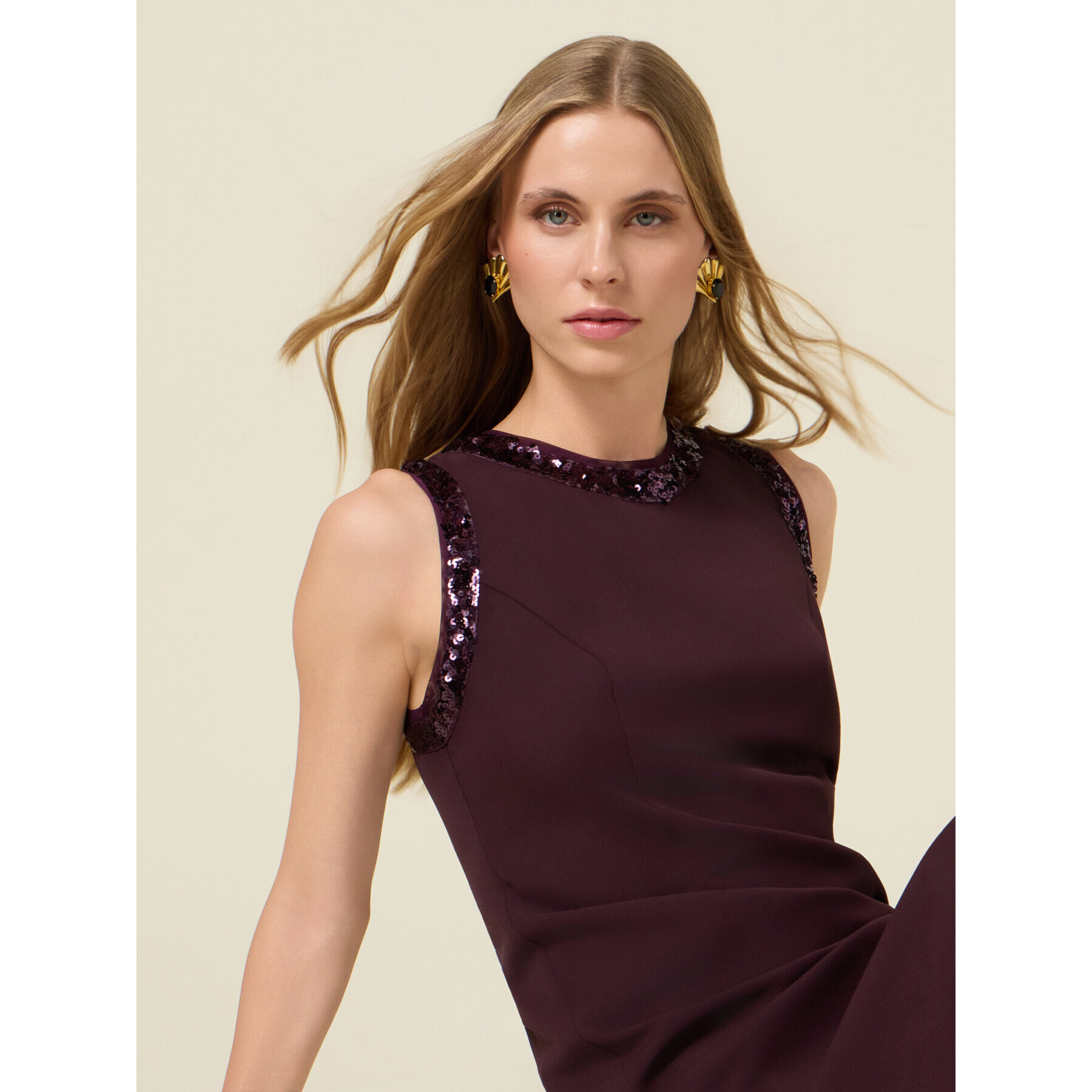 Oltre - Vestido tubo con bordes de lentejuelas - Burgundy