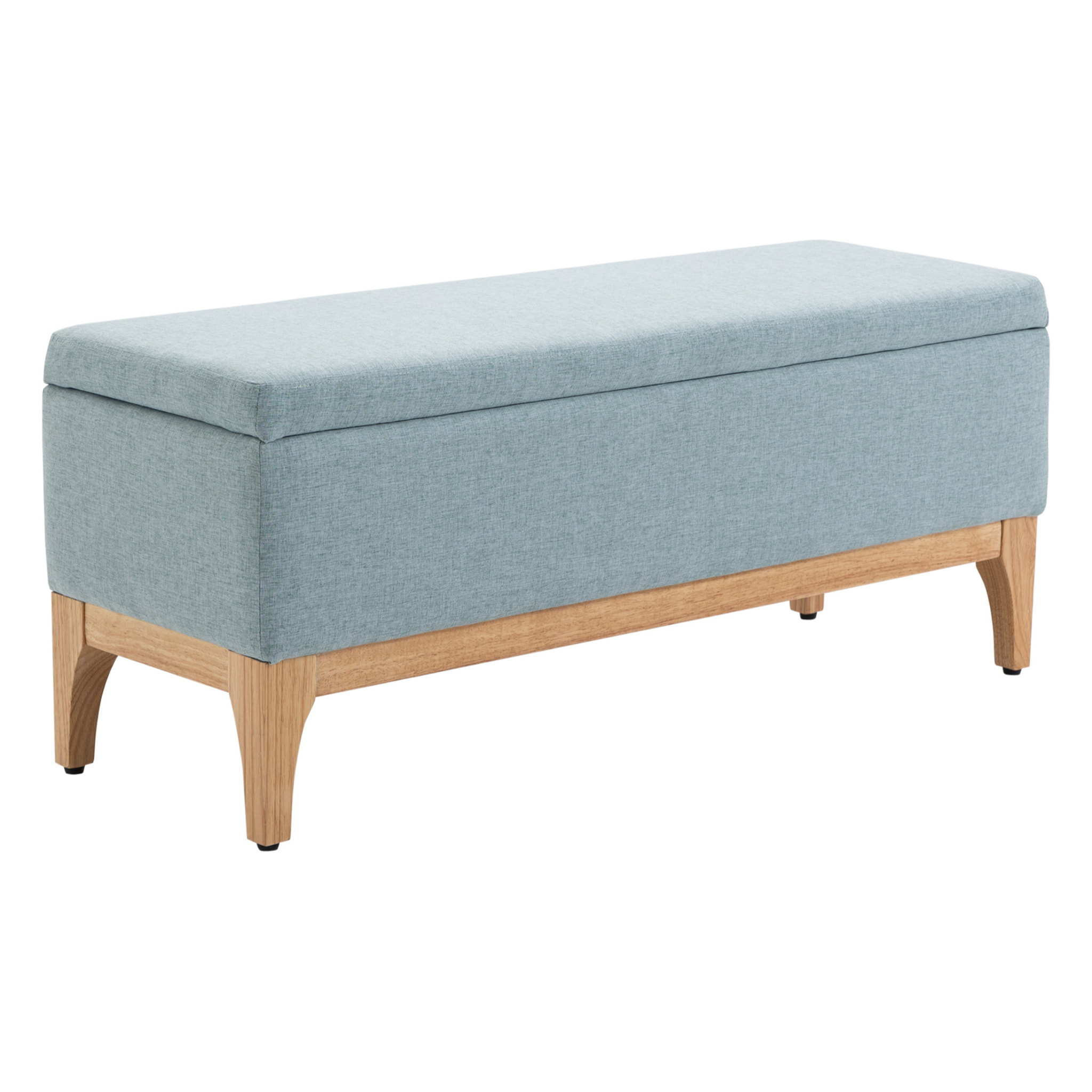 Baúl de Almacenaje para Dormitorio 72L Puff Almacenaje Tapizado en Lino Banco de Almacenaje con Patas de Madera y Almohadillas Ajustables para Entrada Salón 110x39x45 cm Verde Claro