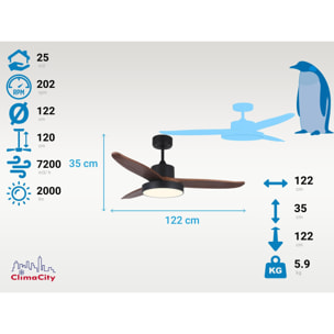 Ventilador de Techo ø122 cm con LED y Wifi Reversible Hypersilence DARKWIND KLASSFAN