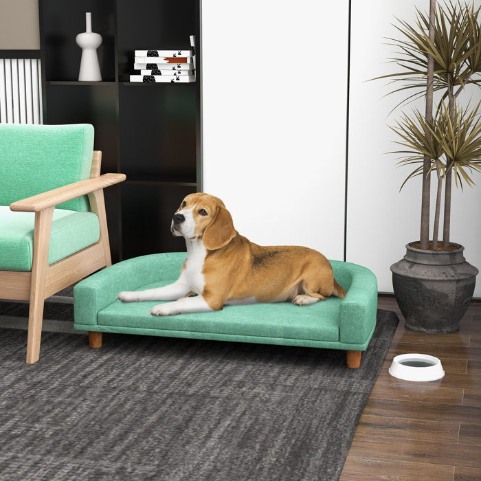 Canapé chien lit pour chien design scandinave coussin déhoussable dim 98L x 67l x 25H cm pieds bois tissu polyester vert