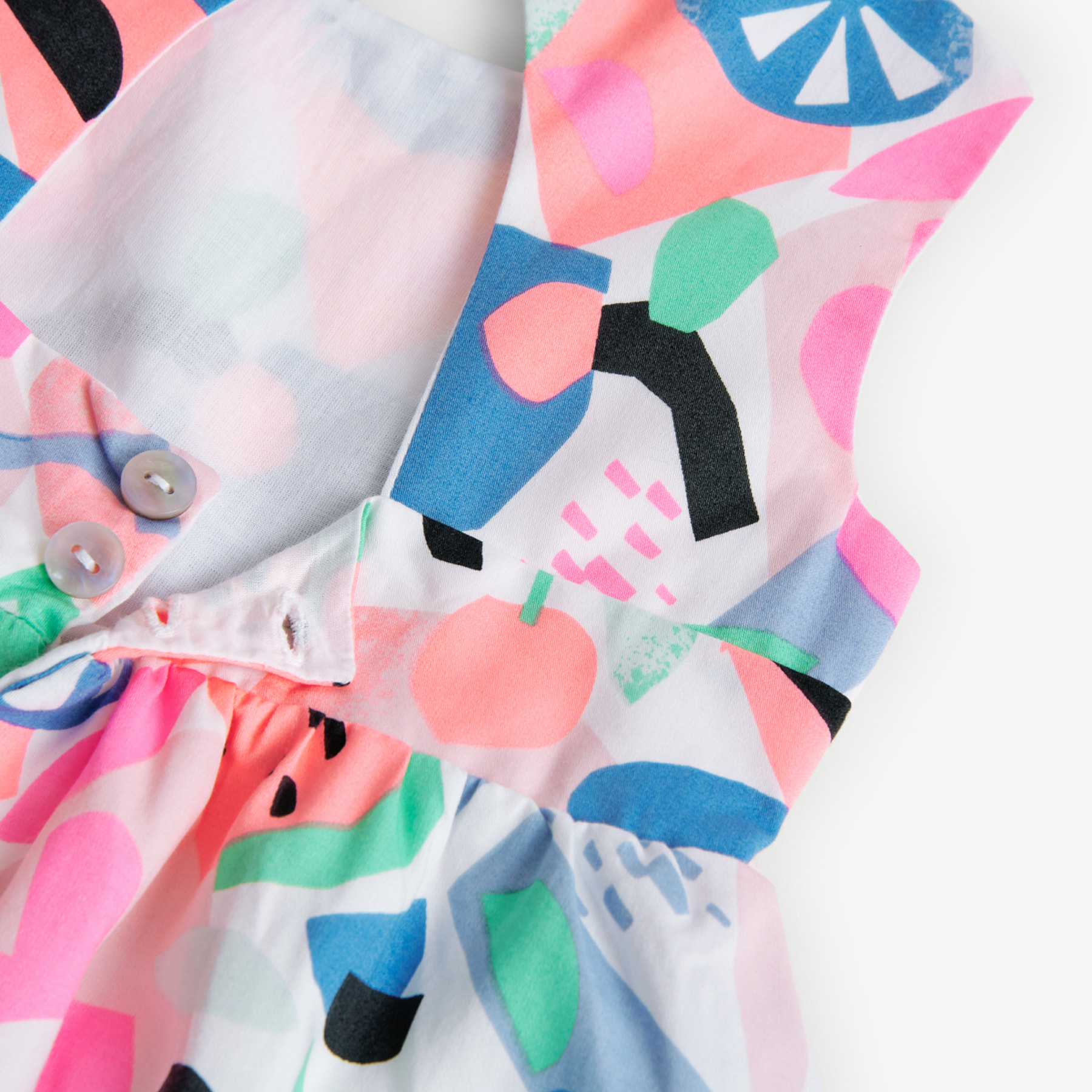 Vestido niÃ±a estampado, flores, rosa, tirantes, cierre botÃ³n