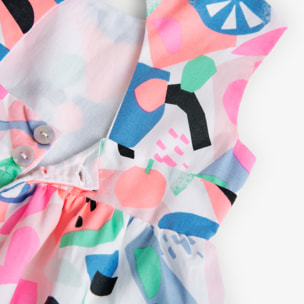 Vestido niÃ±a estampado, flores, rosa, tirantes, cierre botÃ³n