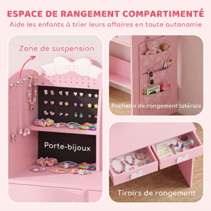 Coiffeuse enfant chaise miroir LED réglable multi-rangement rose