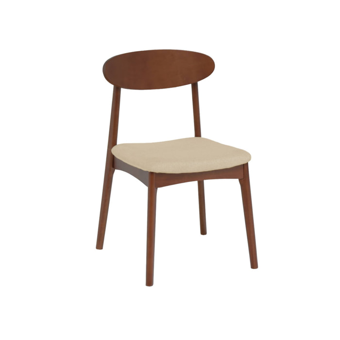 Chaise vintage bois d'hévéa noyer et tissu (lot de 2) ARIA