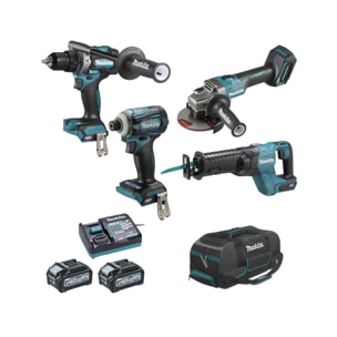 Ensemble de 4 machines 40 V max XGT (DF001G + GA005G + TD001G + JR001G) - MAKITA - avec 2 batteries 40V 4.0Ah - chargeur - sac - DK0126G401