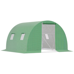 Invernadero de Túnel 3x3x2 m, Invernadero de Jardín con Puerta Enrollable, 4 Ventanas de Malla, Cubierta PE 140g/m², Estructura de Acero Galvanizado, para Cultivos, Plantas, Flores, Verde