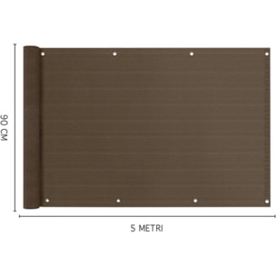 Telo copri balcone frangivento impermeabile 0,9x5 m in HDPE, schermatura privacy oltre 90%, protezione UV 95%, con occhielli e corda, resistente a vento e pioggia, ideale per ringhiera terrazza giardino, facile da installare e durevole