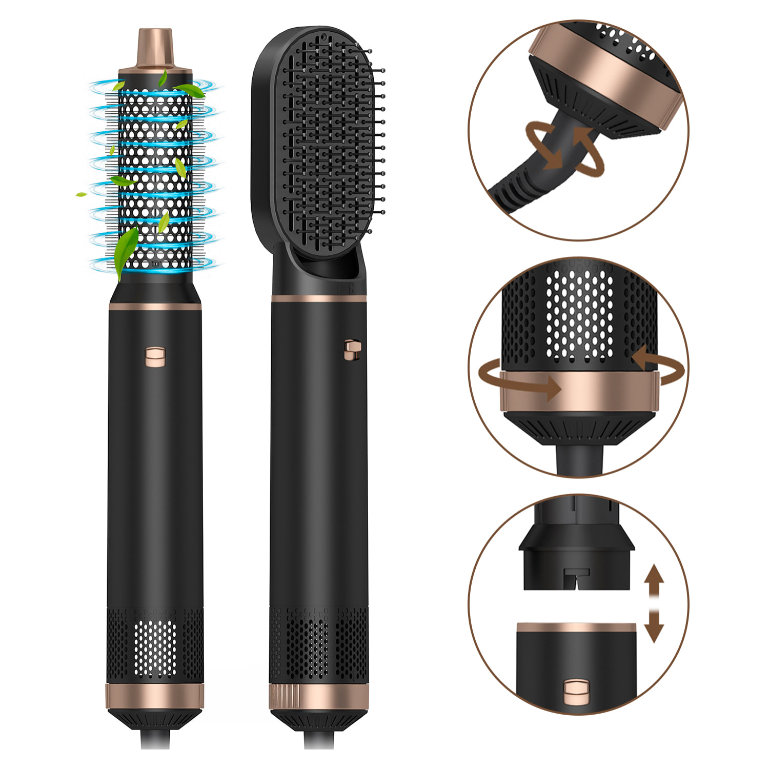 Secador de pelo 638. 5 en 1 con iones negativos. Permite alisar, secar, rizar y mucho más. Con 3 temperaturas y 5 accesorios.