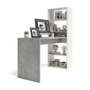 Mesa de escritorio con estantería en blanco artik y gris cemento 120x50 cm Cosmic Blanco Artik (Blanco Mate) - Gris Cemento