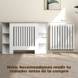 Cubre Radiadores con Estantes, Cubreradiador de MDF, Cubierta para Radiador, Diseño Moderno de Listones, para Salón, Dormitorio, 124x19x83 cm, Blanco