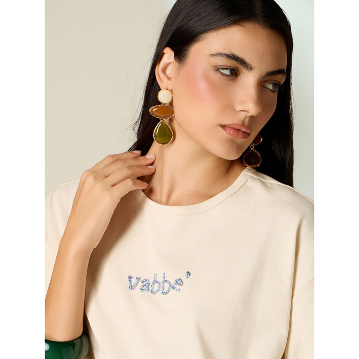 Oltre - T-shirt con ricamo lettering - Beige