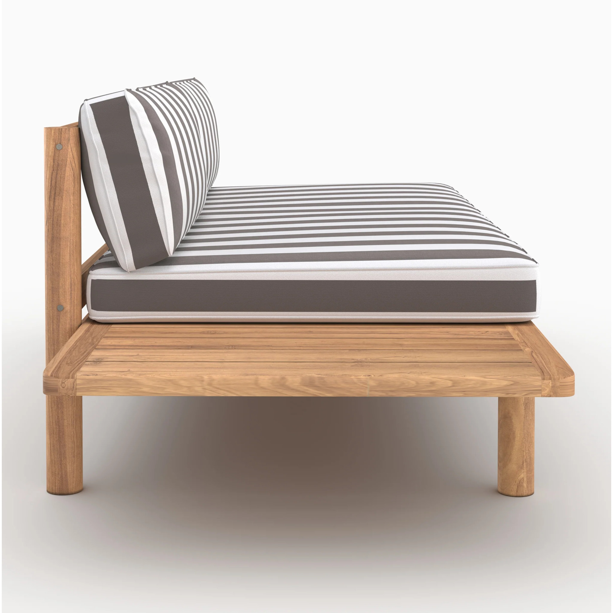 Canapé de jardin en teck massif et coussins rayés gris 2 places - Nadila