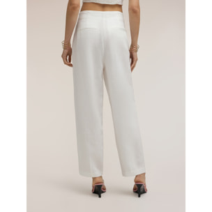 Motivi - Pantaloni con pince al fondo misto lino - Bianco