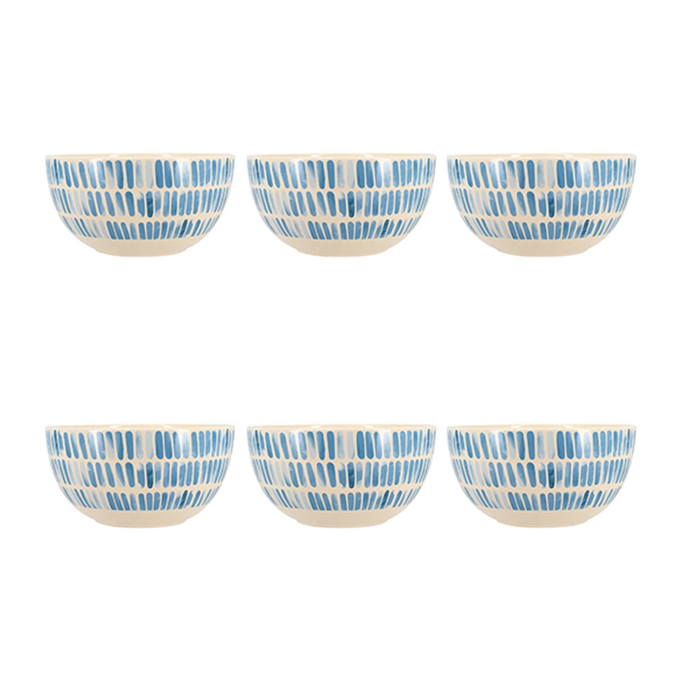 Lot de 6 bols 58cl en grès blanc et rayures bleues CORFU