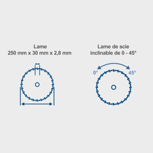 Scie circulaire sur table HS100S - Puissance 2000 W - Lame Ø 250 x 30 mm - Hauteur de coupe max 85 mm - Dimensions de la table 940 x 642 mm - SCHEPPACH - 5901310901