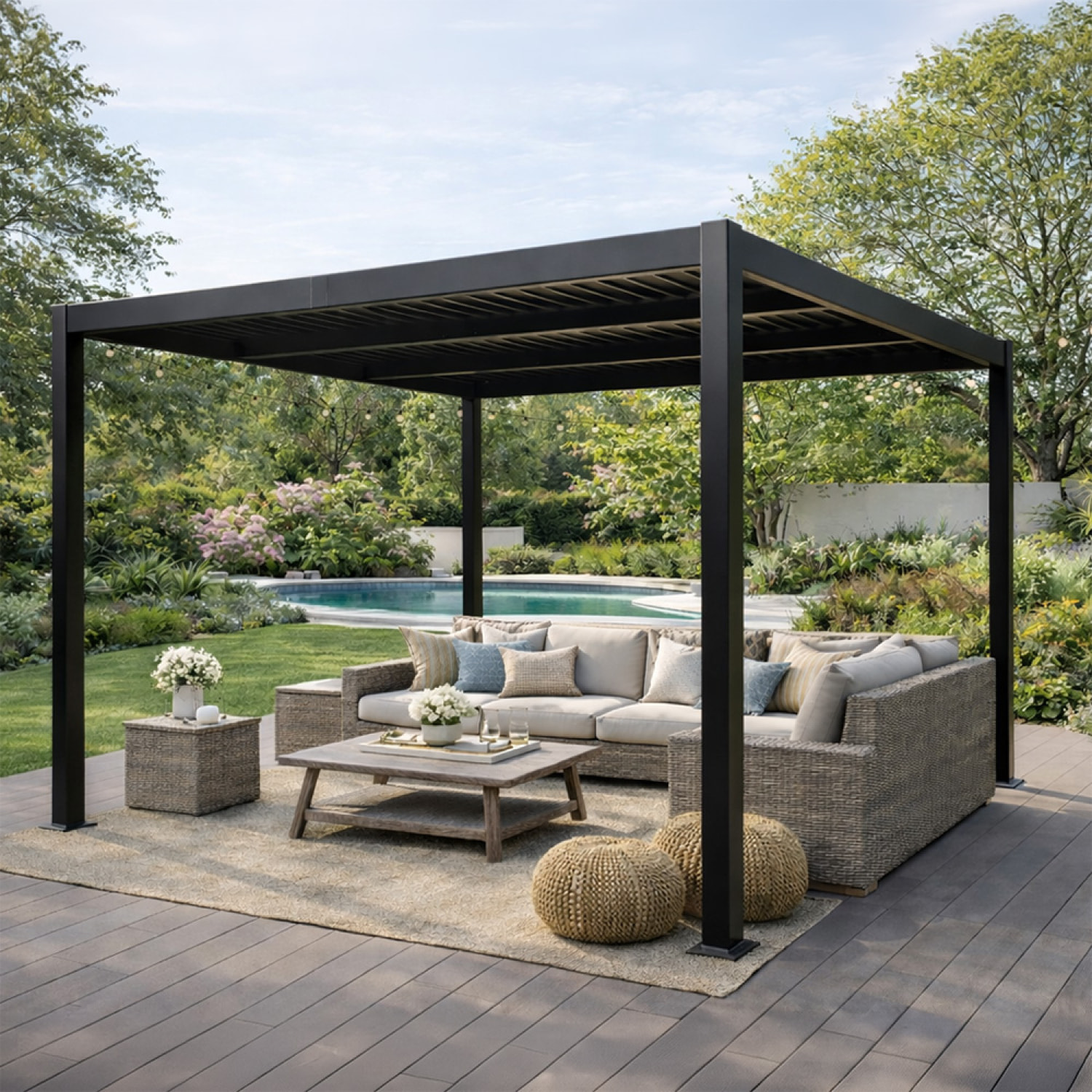 Pergola bioclimatique aluminium et acier lames orientables 3x3m MILL