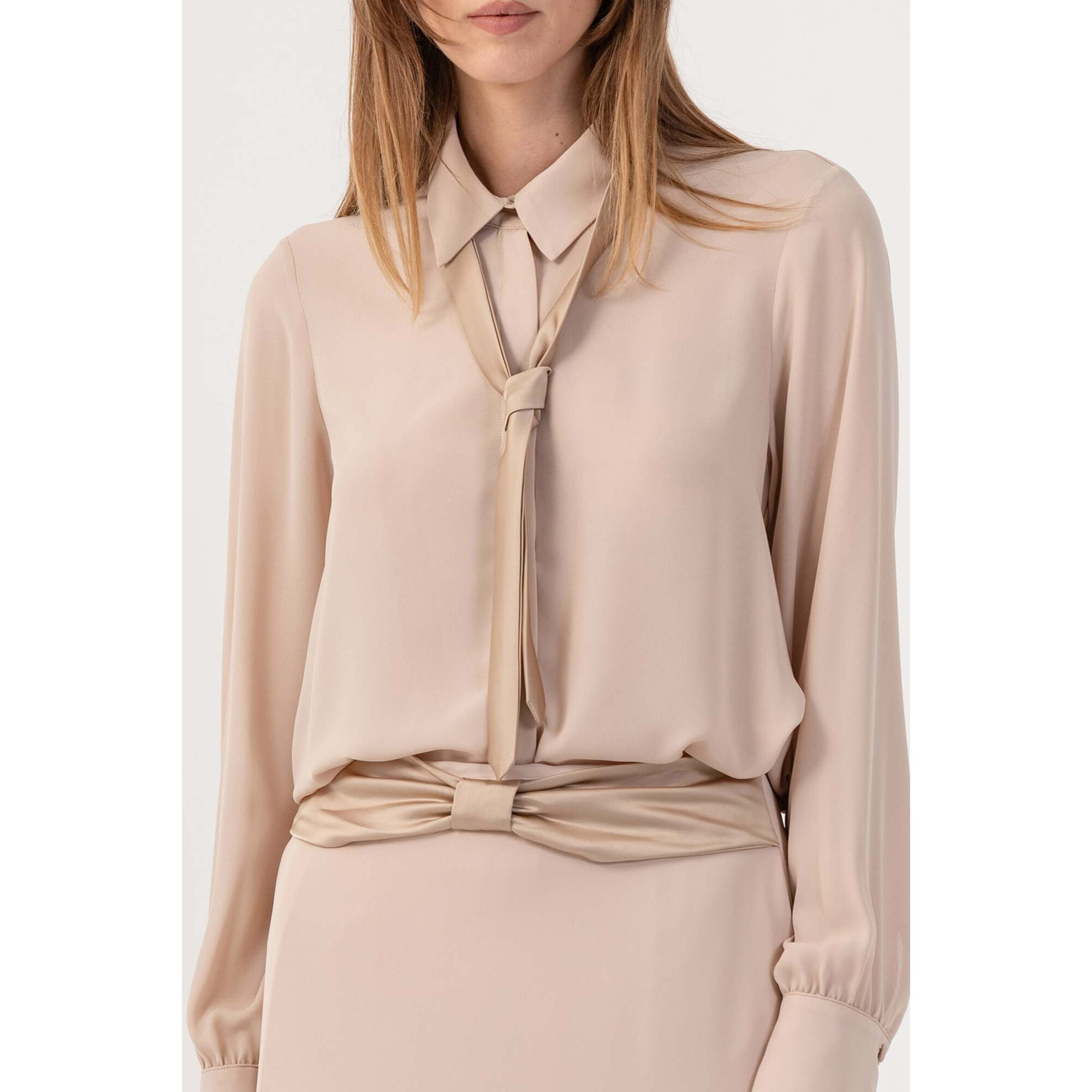 Kocca - Blusa elegante con cravatta Donna, Tinta unita, Girocollo