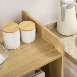 Mueble Microondas, Mueble Auxiliar de Cocina, Estilo Escandinavo con Armario, Cajón y Estante Ajustable, 58x40x118 cm, Natural y Blanco