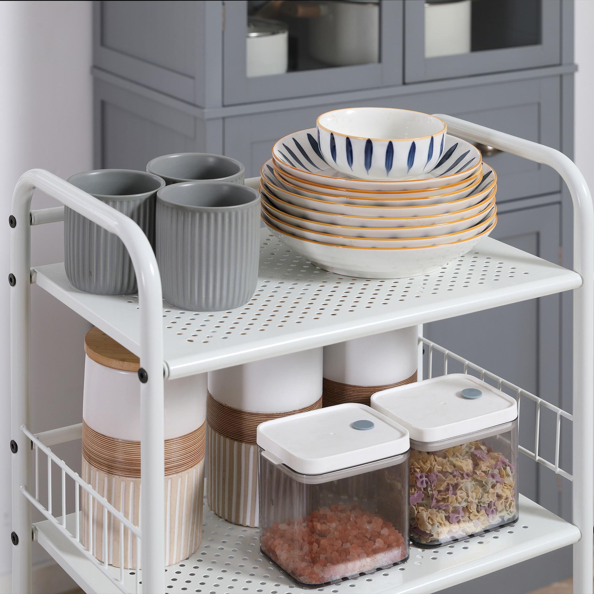 Estante de Cocina con Ruedas de Acero Carro de Almacenamiento de 4 Niveles Estantería para Microondas para Baño Salón Comedor 42x34x114,5 cm Blanco