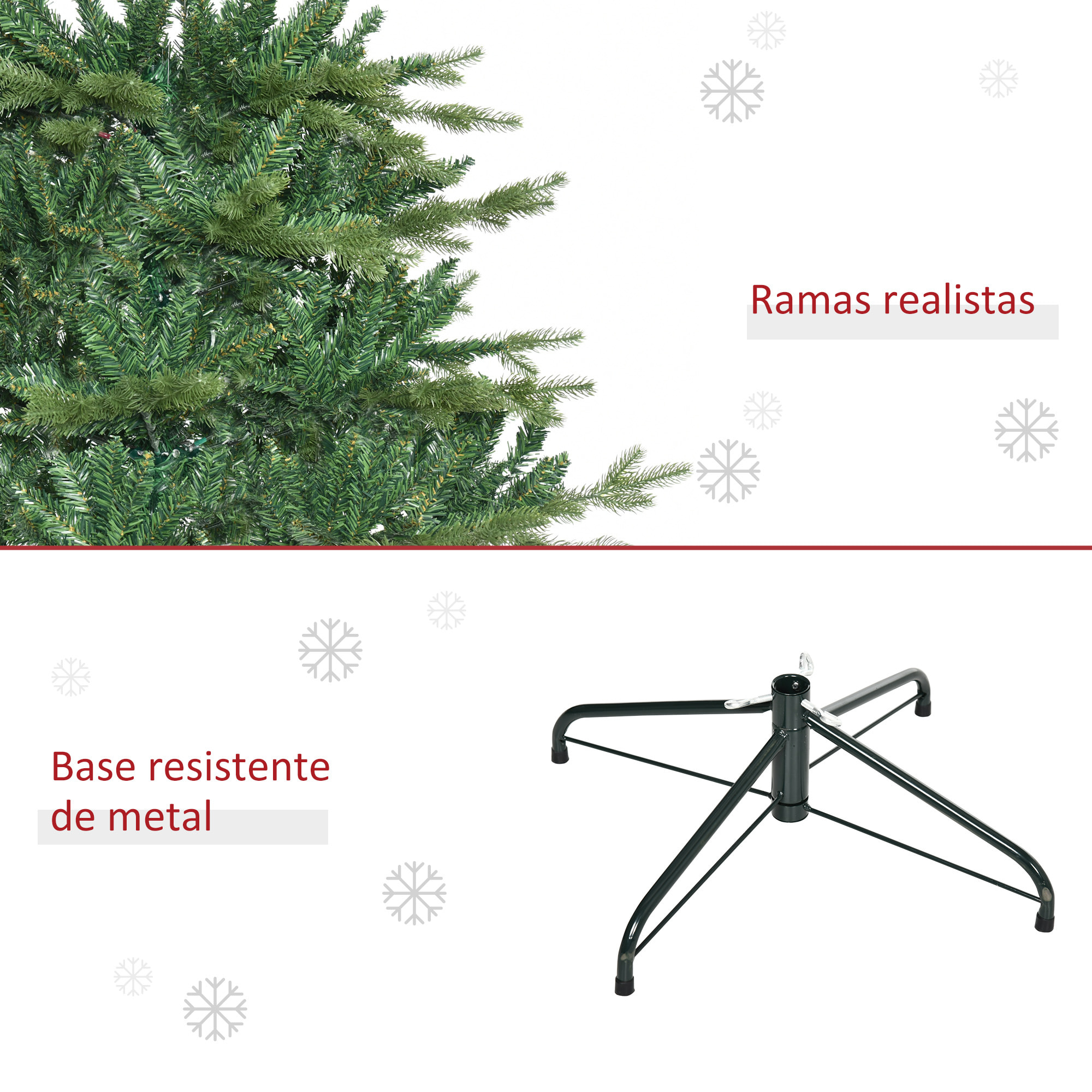 árbol de Navidad Artificial 180 cm Ignífugo con 1443 Ramas Hojas de PVC Verde