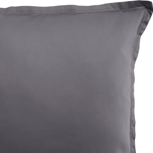 Paire de taies d'oreiller 100% satin de coton lavé 105 fils gris fonce