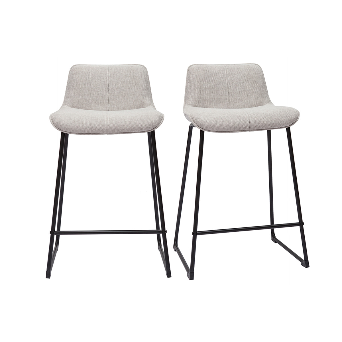 Tabourets de bar en tissu effet velours texturé beige et métal H65 cm (lot de 2) BOOST