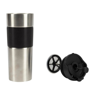 Taza de Viaje 460ml en Acero inoxidable y silicona Negro LOVERS Bergner