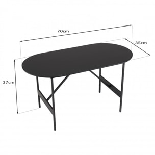 DALY - Table basse ovale noire 70x35cm piètement métal