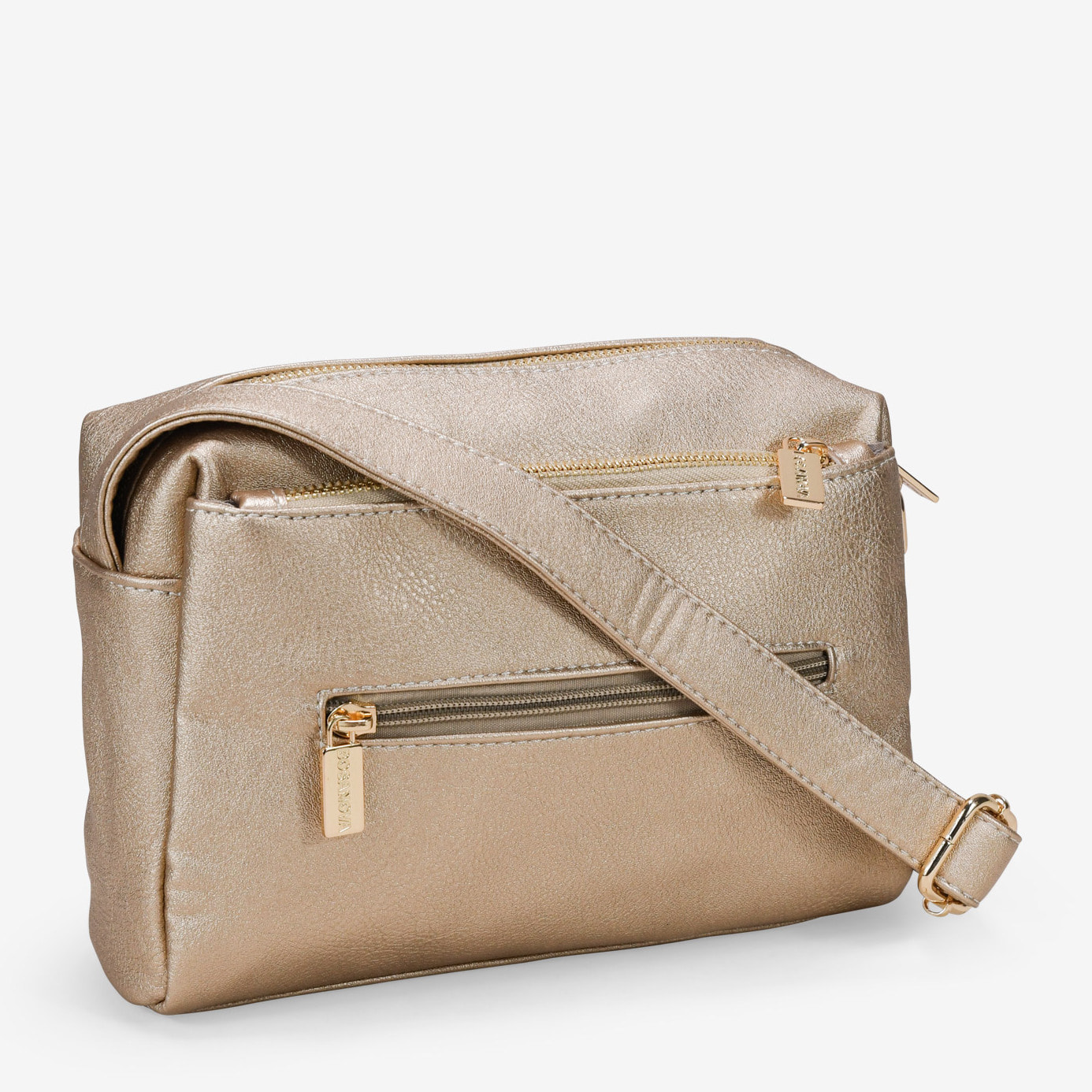 Bolso bandolera dorado con tres compartimentos