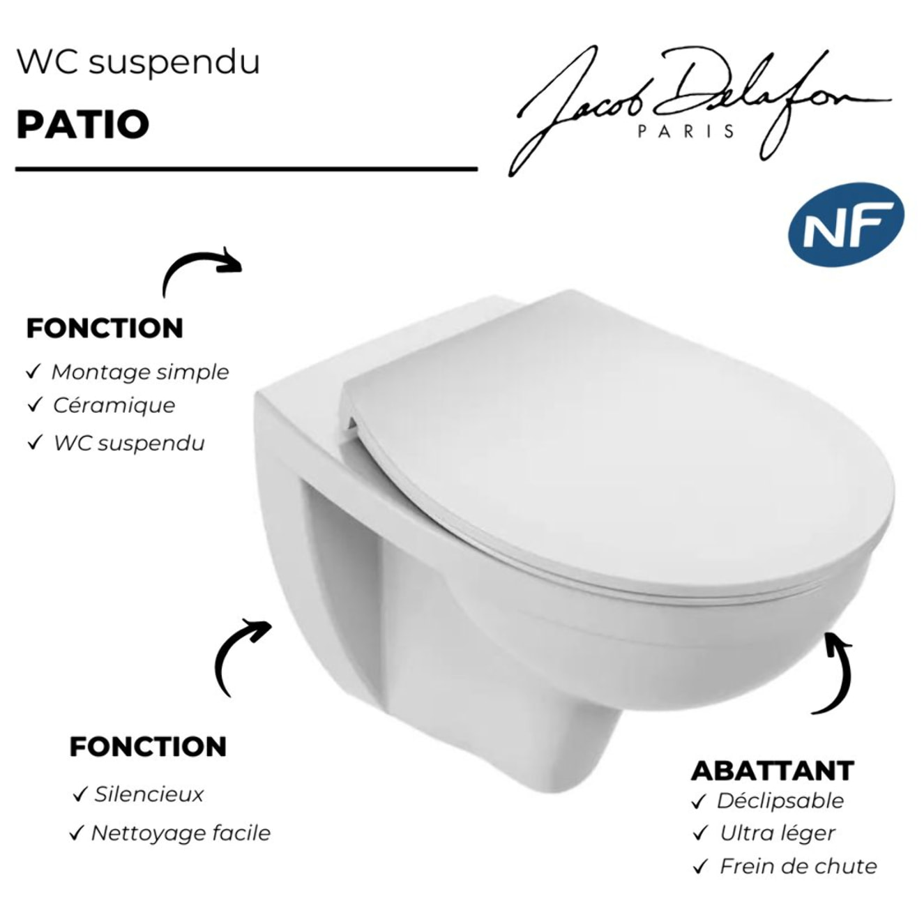 WC suspendu sans bride Patio + abattant extra plat