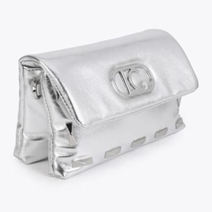 Piccola borsa a tracolla metallica con borchie rettangolari