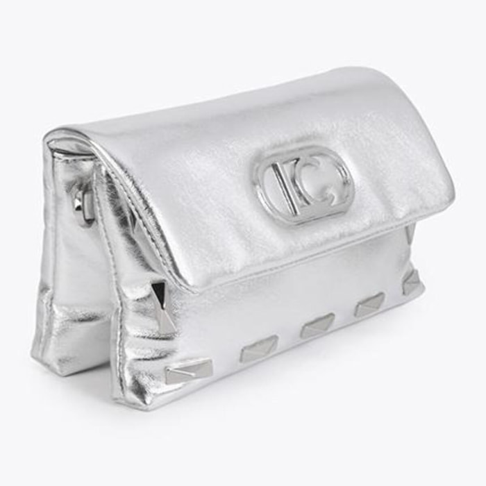 Piccola borsa a tracolla metallica con borchie rettangolari