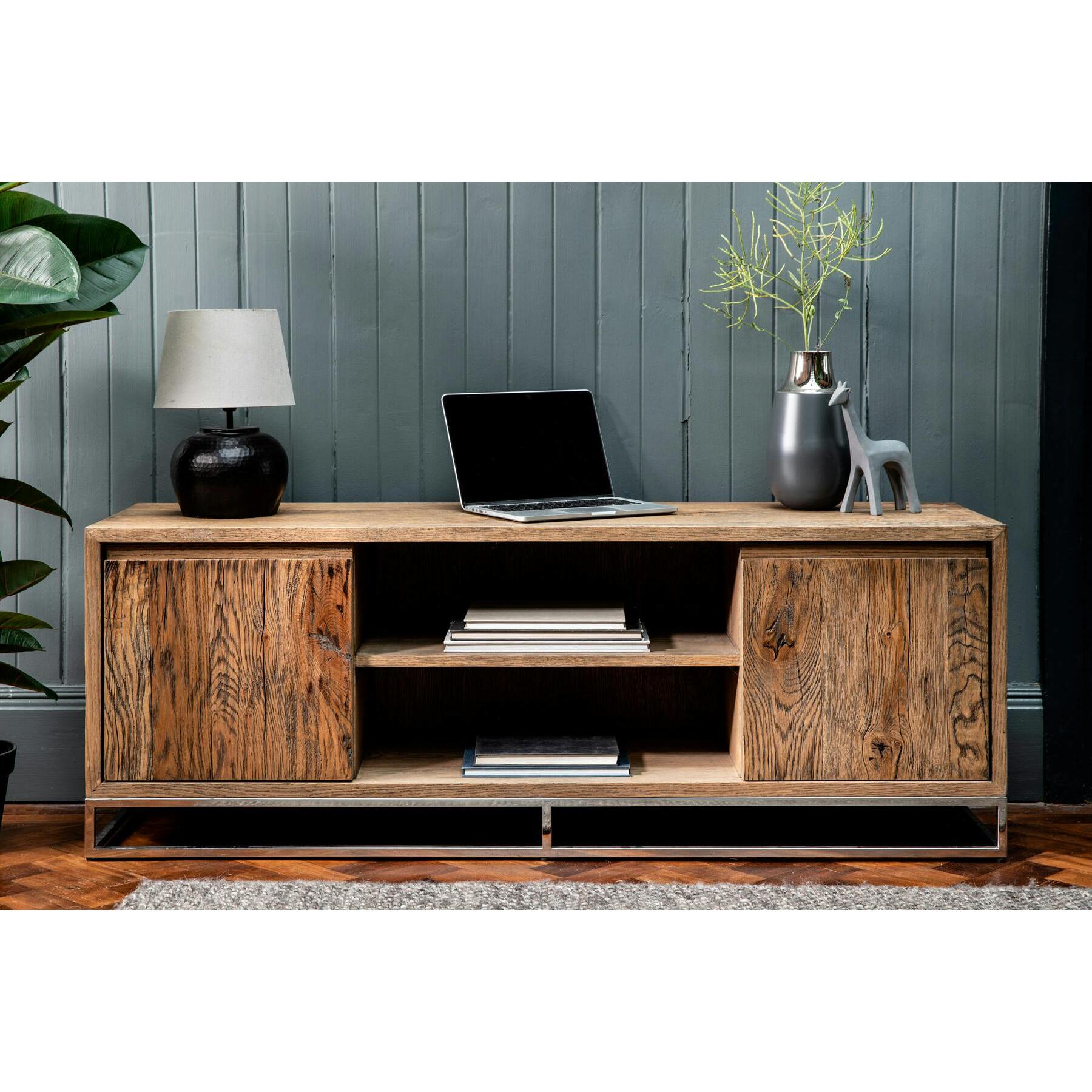 Meuble TV 150 cm chêne/acier RIVERSIDE