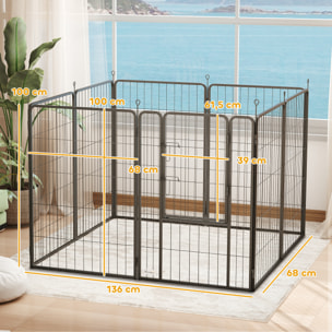 Parque para Perros de 8 Paneles de 100 cm de Altura, Vallas para Perros de Acero Resistente Plegable, con Puerta, para Interior y Exterior, Negro