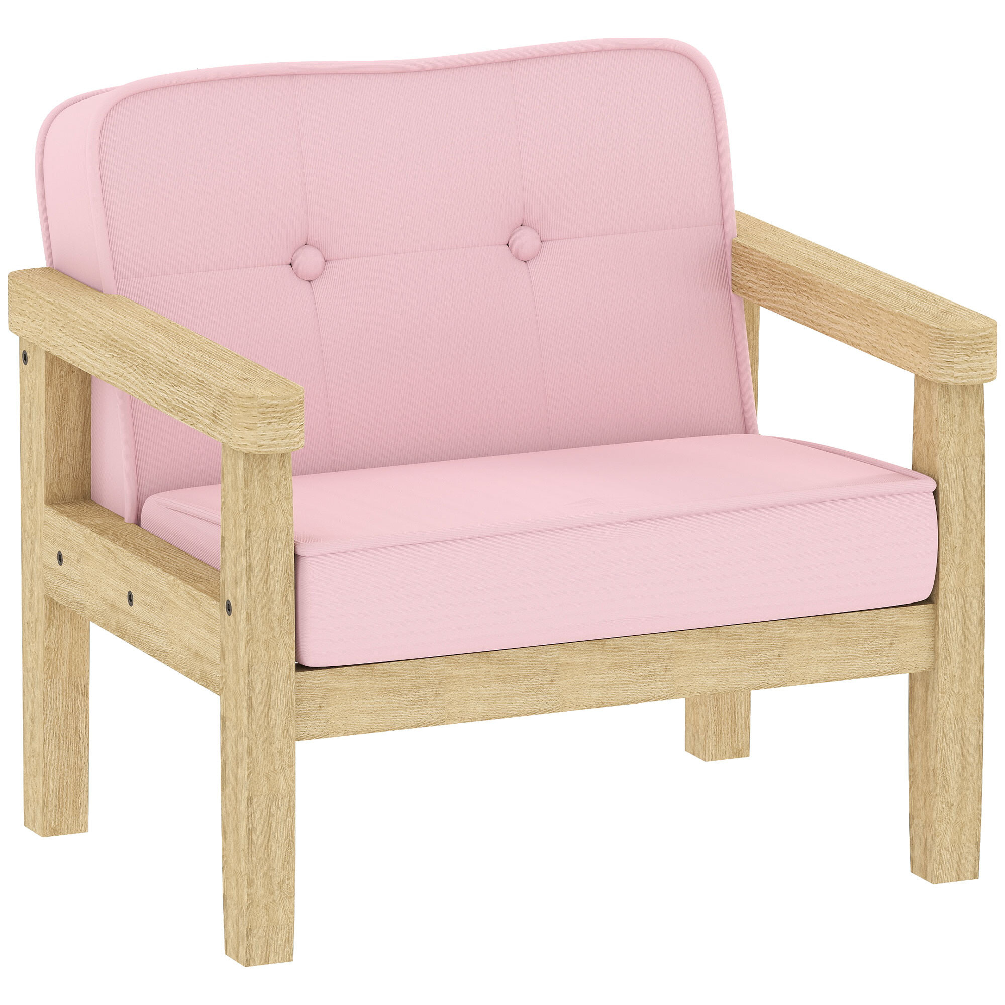 Sillón Infantil, Sofá para Niños de +3 Años, con Tejido Suave de Pana, Estructura de Madera, Asiento y Respaldo Acolchado, Reposabrazos, Carga 45 kg, 46,5x44x45 cm, Rosa