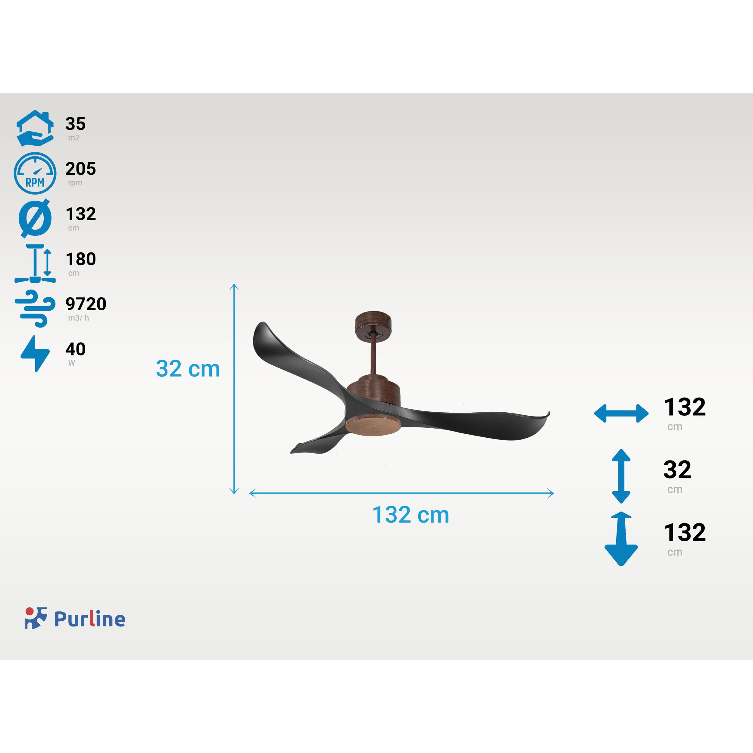 Ventilateur de plafond ø132 cm avec Wifi Réversible Hypersilence 40   W brun