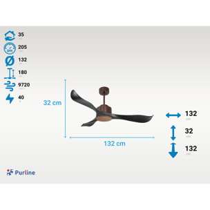 Ventilateur de plafond ø132 cm avec Wifi Réversible Hypersilence 40   W brun