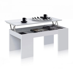 Mesa de centro elevable con almacenaje oculto en blanco 100x43-55 cm Calex Blanco
