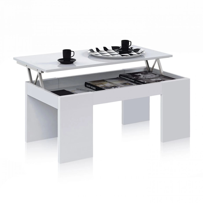 Mesa de centro elevable con almacenaje oculto en blanco 100x43-55 cm Calex Blanco