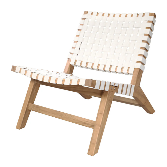 Fauteuil de jardin en teck et sangles en tissu blanc - Tao