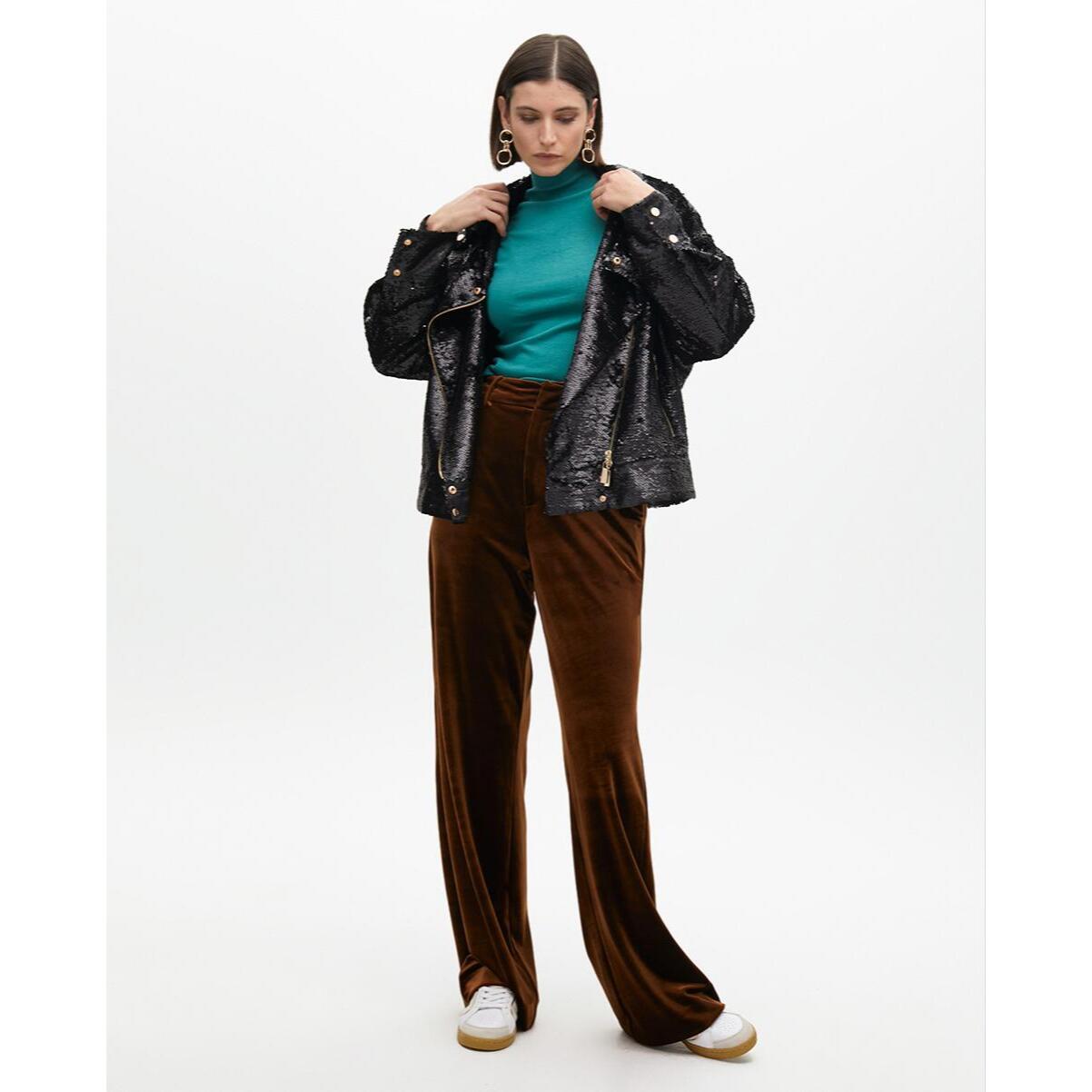 Pantaloni Ampi in Velluto con Righe Laterali